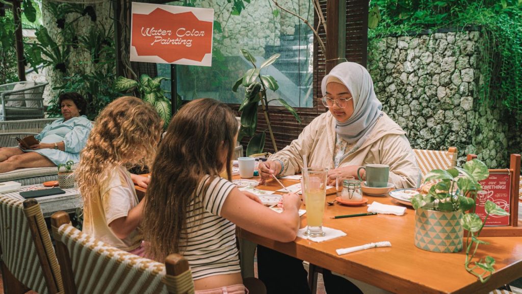 Kids watercolor painting at Jimbaran Hub Bali